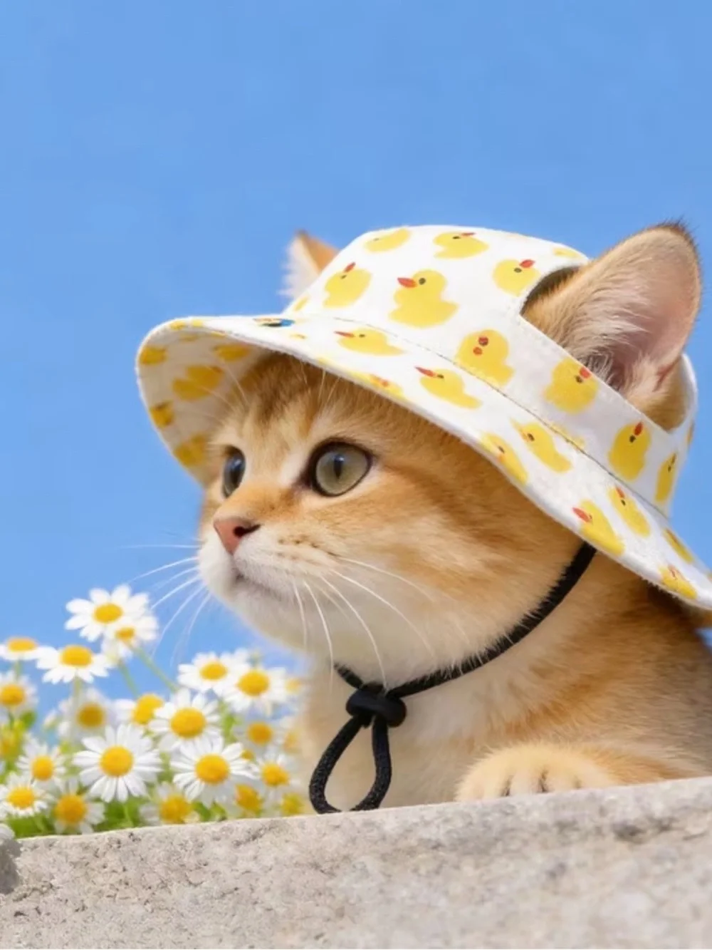 Source Unknown Yellow Duck Print Cat Bucket Hat